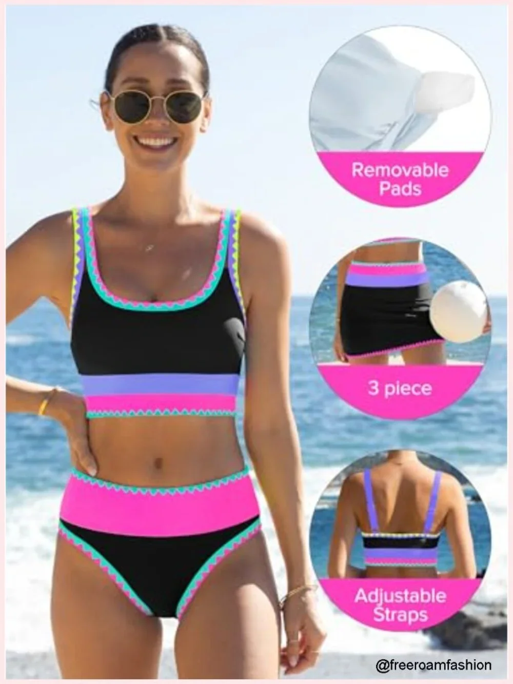 Women's Tummy Control 3 Piece Bikini Set High Waisted Skirt Swimsuit